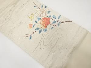 手描き　螺鈿　流水に花鳥模様　名古屋帯